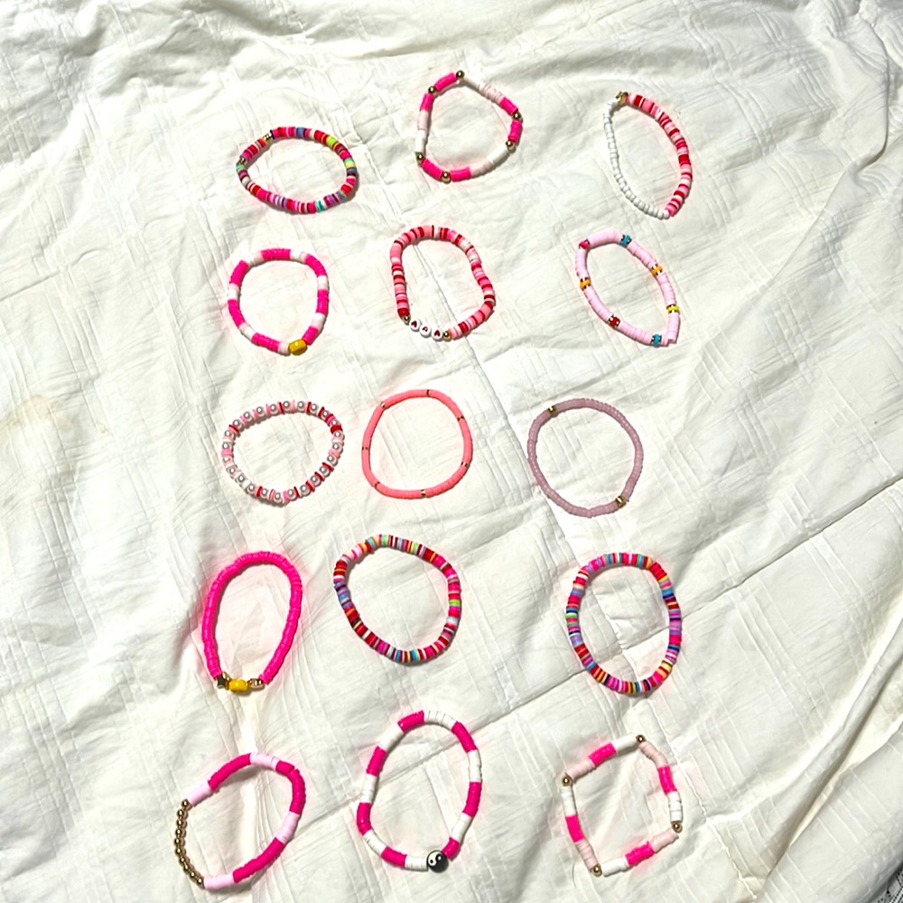 Pink Bracelet set. 15 bracelets hand made. Very strechy